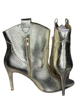Shushop Yaneli Gold Snakeskin Heeled Ankle Boots Size 10